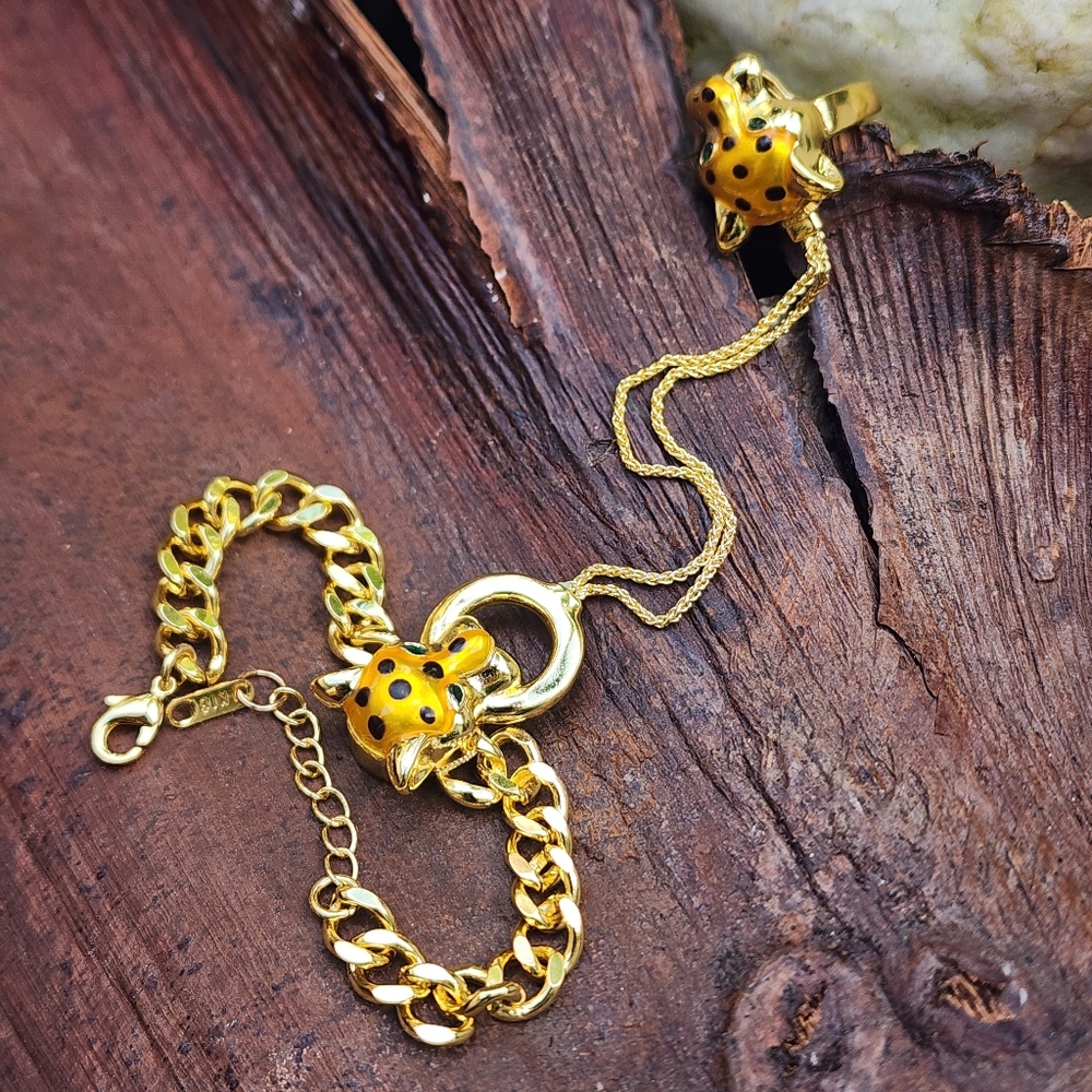 14kt Gold plated Tiger Head slave bracelet Hypoallergenic Unique Luxury Jewelry